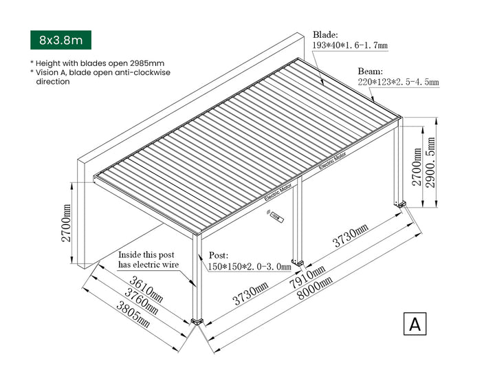 Tasman Motorised Wall Mounted Louvre Roof Aluminium Pergola, Size: 4 x 3.8m, Colour: Charcoal