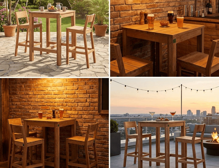 Square Teak 90cm High Counter Table & Chair Set