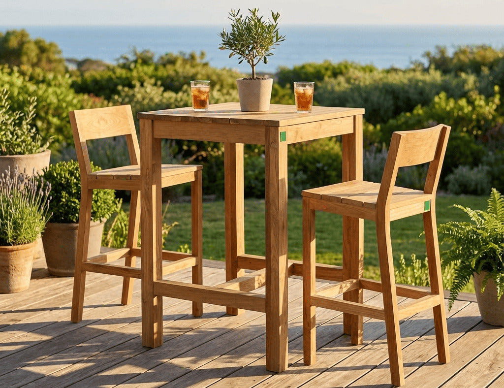 Square Teak 90cm High Counter Table & Chair Set
