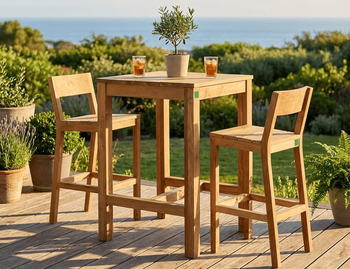 Square Teak 90cm High Counter Table & Chair Set