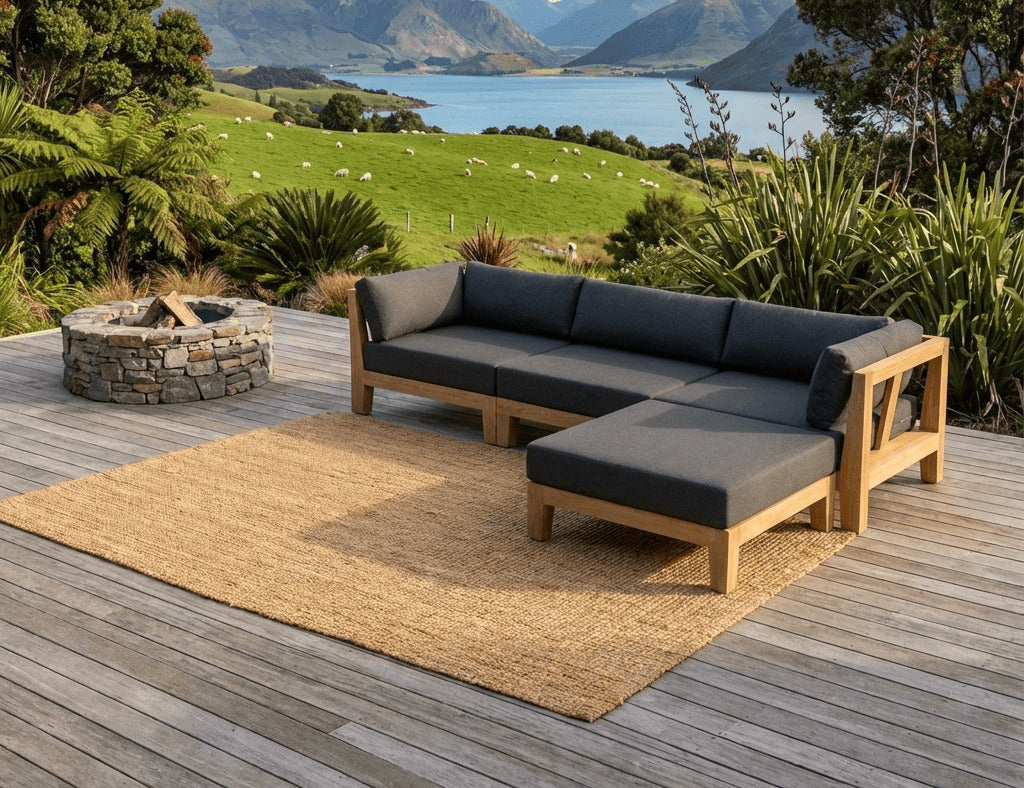 Newport Teak Outdoor Sofa With Ottoman- 4 Seat