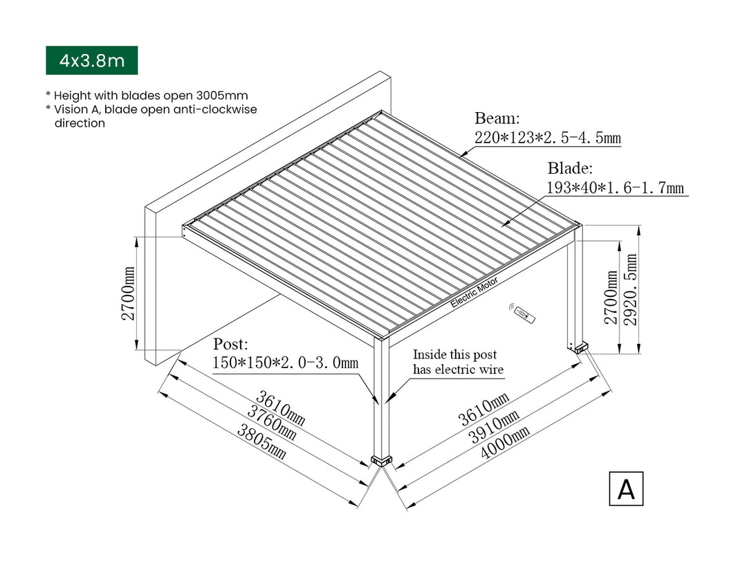 Tasman Motorised Wall Mounted Louvre Roof Aluminium Pergola