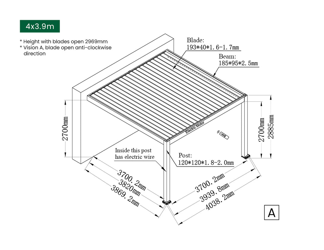 Caribbean Motorised Wall Mounted Louvre Roof Aluminium Pergola