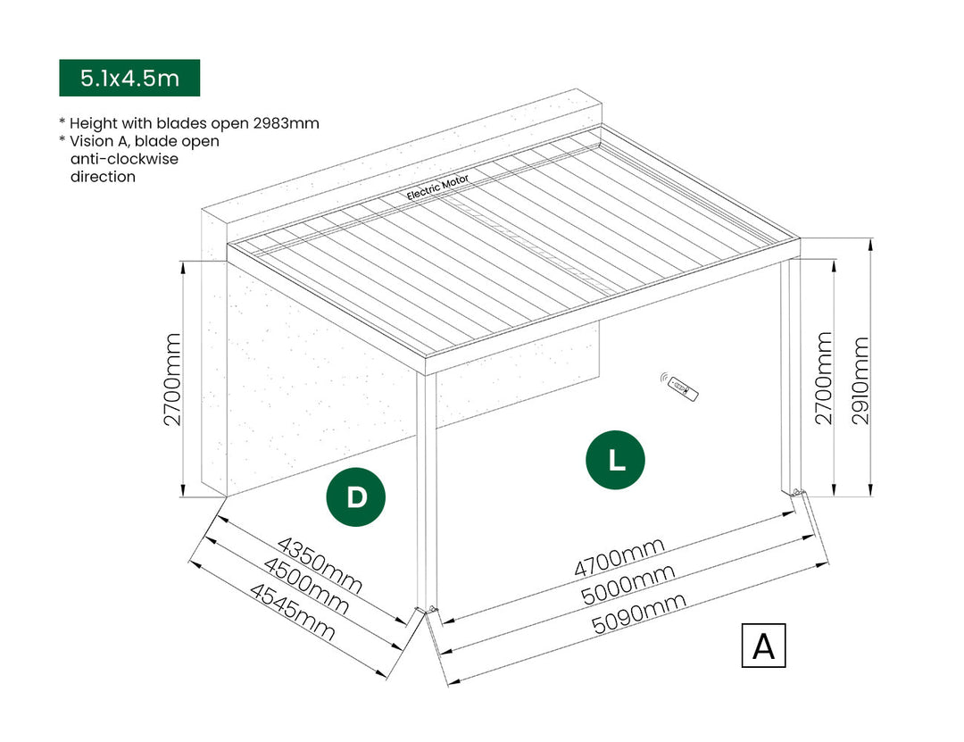 Motorised PVC Blind For Pacific Wall Mounted Pergola