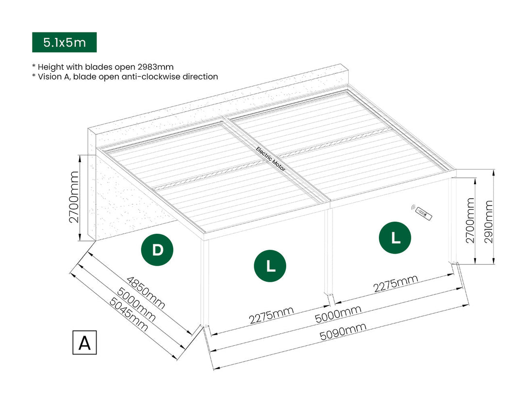 Manual PVC Blind For Pacific Wall Mounted Pergola