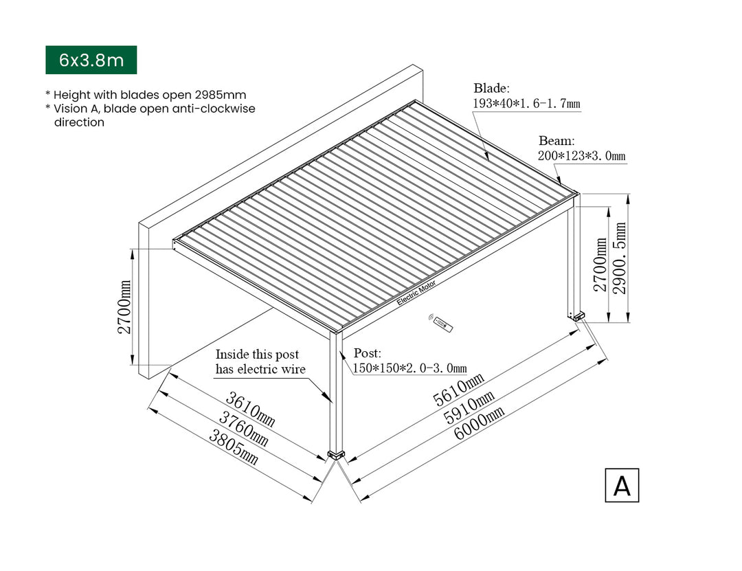 Tasman Motorised Wall Mounted Louvre Roof Aluminium Pergola