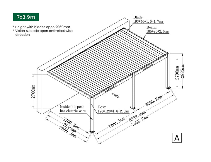 Caribbean Motorised Wall Mounted Louvre Roof Aluminium Pergola, Size: 4 x 3.9m, Colour: Black