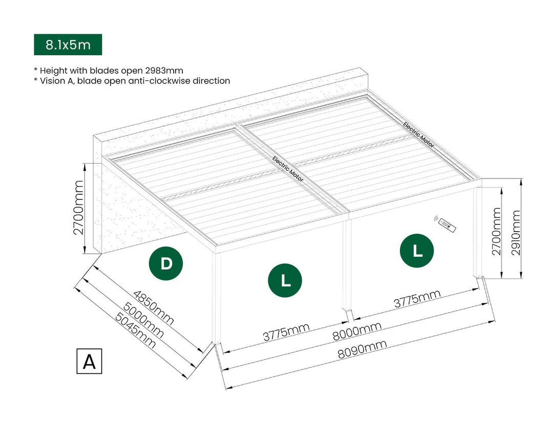 Manual PVC Blind For Pacific Wall Mounted Pergola