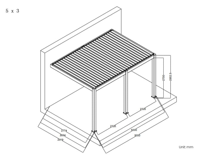 Baltic Manual Wall Mounted Louvre Roof Aluminium Pergola