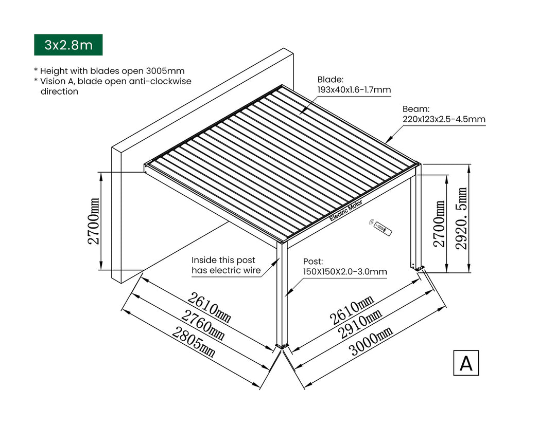 Tasman Motorised Wall Mounted Louvre Roof Aluminium Pergola