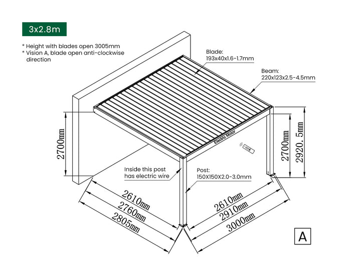 Tasman Motorised Wall Mounted Louvre Roof Aluminium Pergola