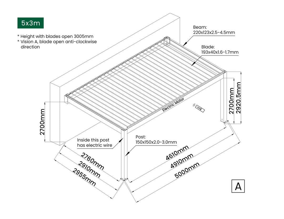 Tasman Motorised Wall Mounted Louvre Roof