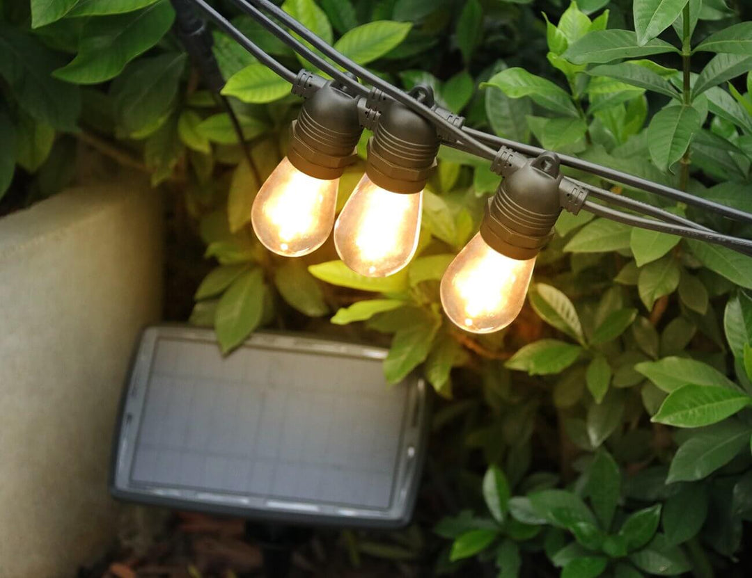 Outdoor LED Festoon String Lights - 10m Warm White Solar