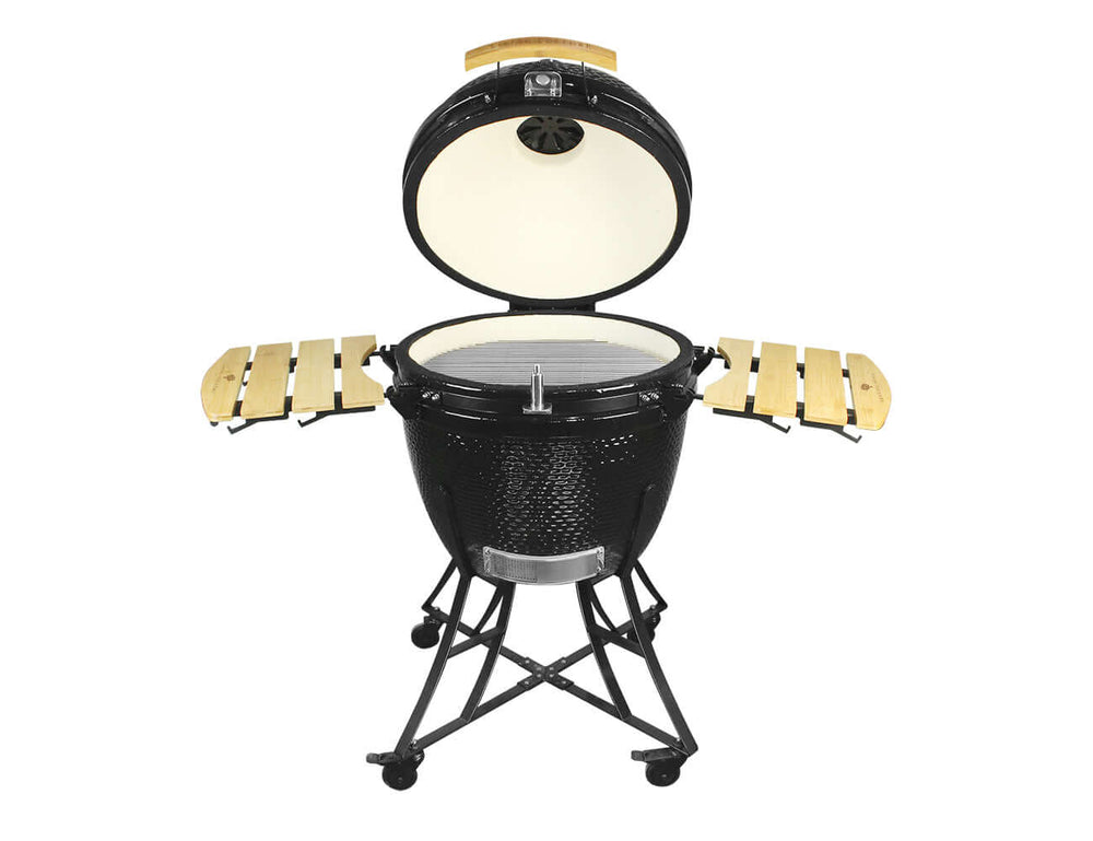 24-Inch Kamado Ceramic Charcoal Grill With Bonus Accessory Pack, Colour: Black,