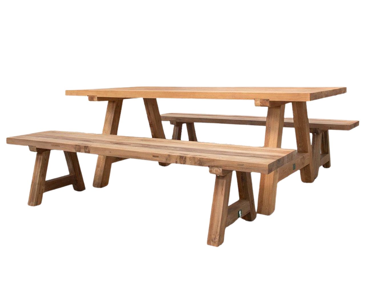 Teak A-frame Dining Table With Bench Seats- 200cm, ,