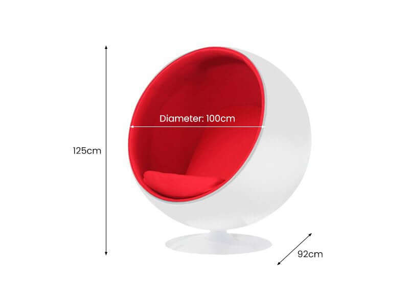 Classic Modern Ball Chair--, Colour: Black/Red,