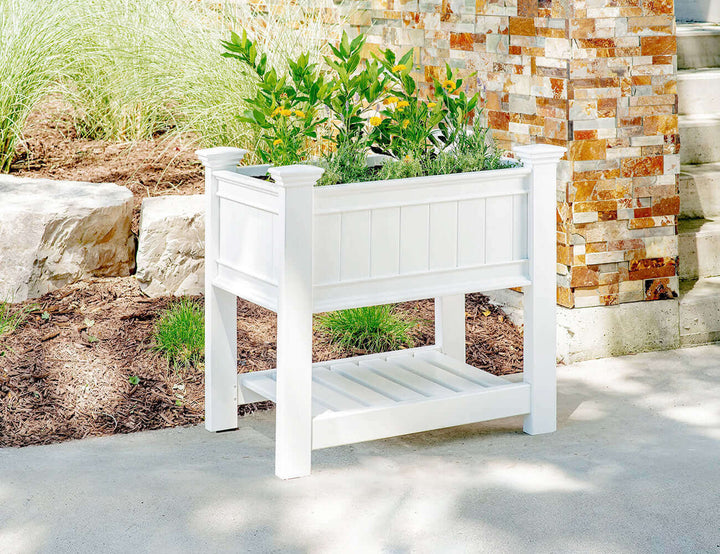 Greenpod Raised Pvc Garden Bed W/ Shelf - White