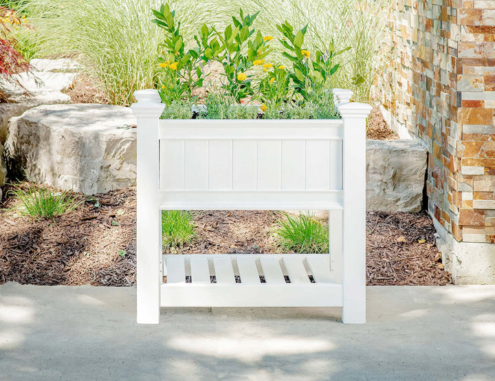 Greenpod Raised Pvc Garden Bed W/ Shelf - White