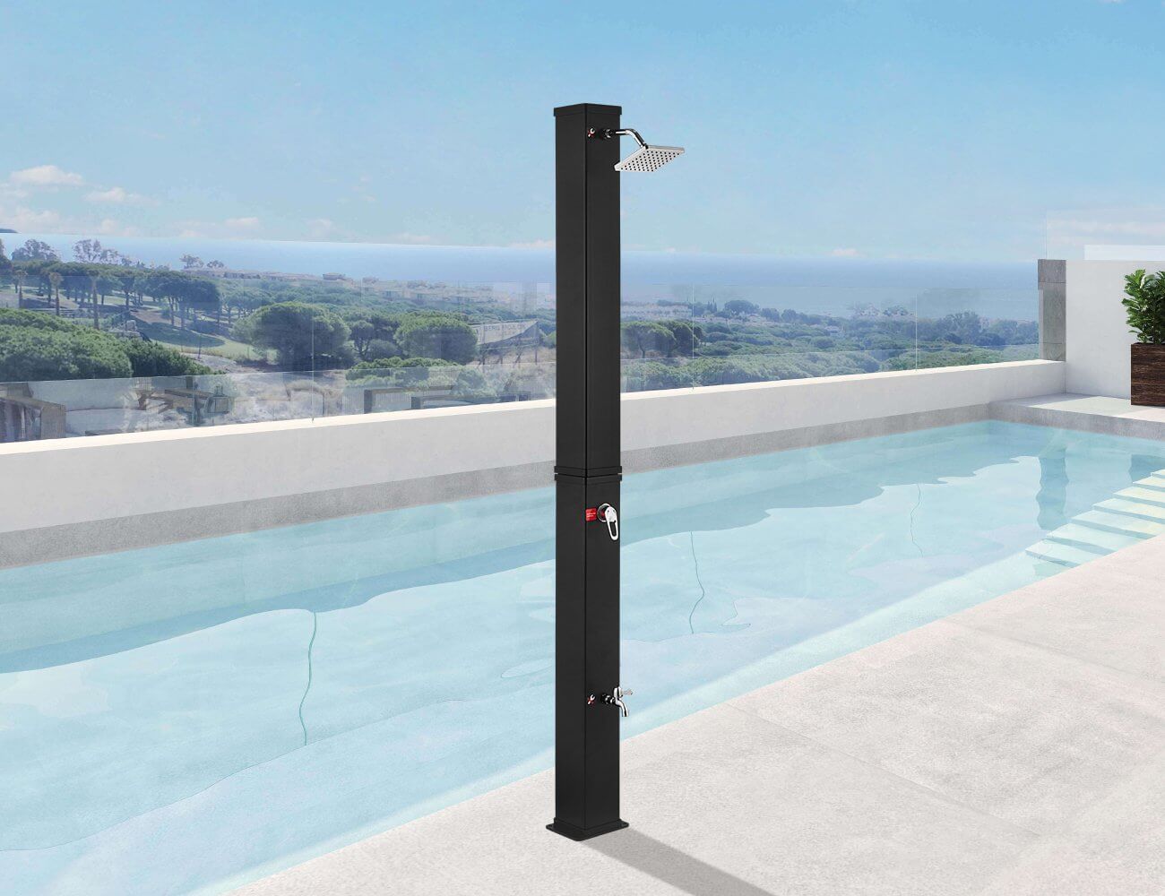 Solar Shower System Modern Freestanding Outdoor Shower - Solar Heated - 40L - Living Culture