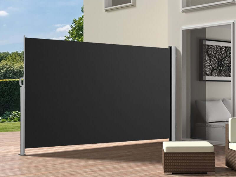 Patio Screen Retractable Side Awning - 1.8m X 3m, Colour: Black,