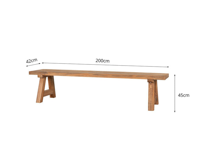 Teak A-frame Dining Table With Bench Seats- 200cm, ,