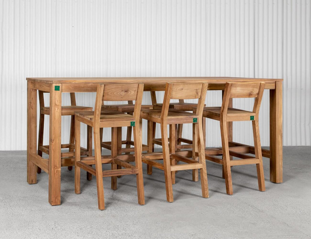 Teak Bar Chair And Long Rectangular Table Bundle, ,
