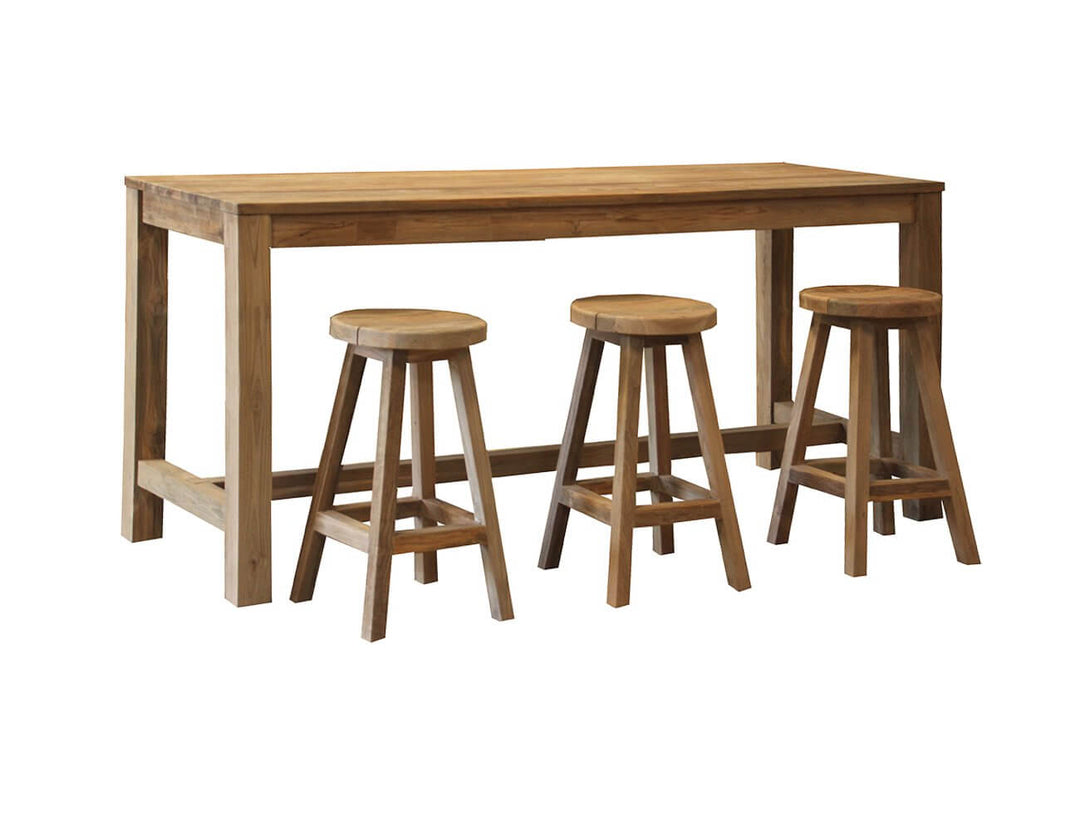 Teak Bar Stool And Long Rectangular Table Bundle, ,