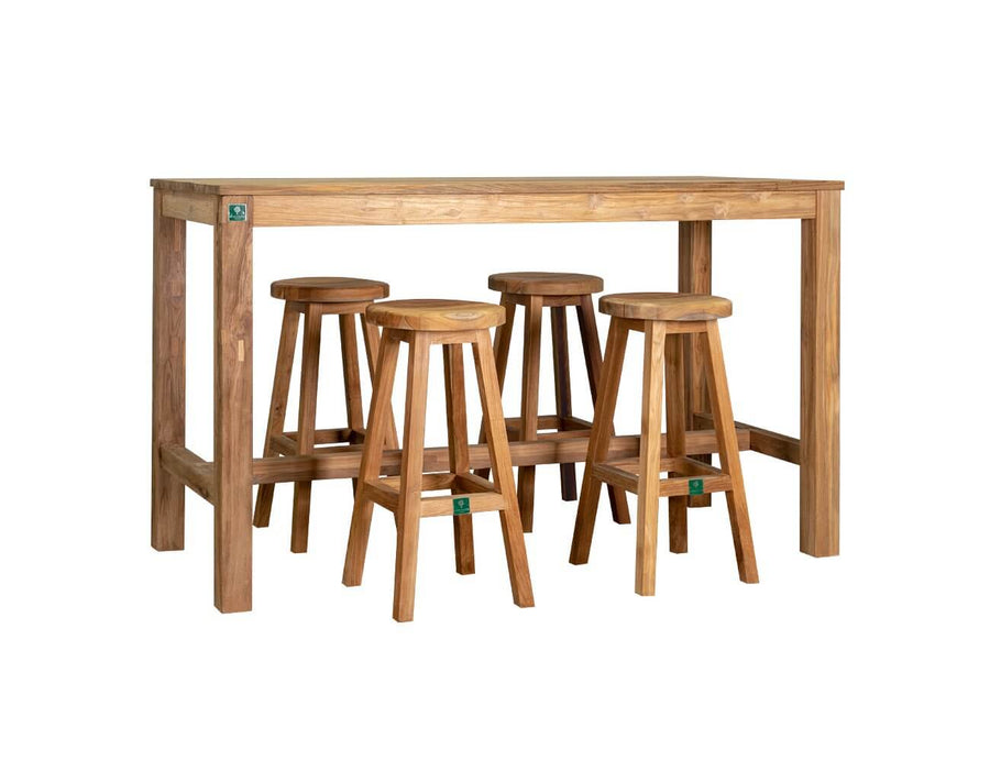 Teak Bar Stool And Rectangular Table - 5PCS