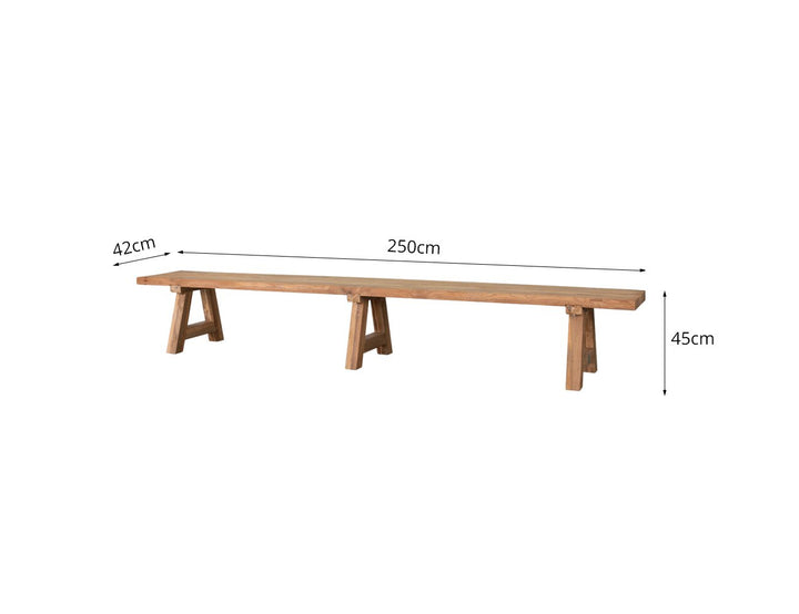 Stalwart Teak A Frame Dining Bench Seat 250cm, ,