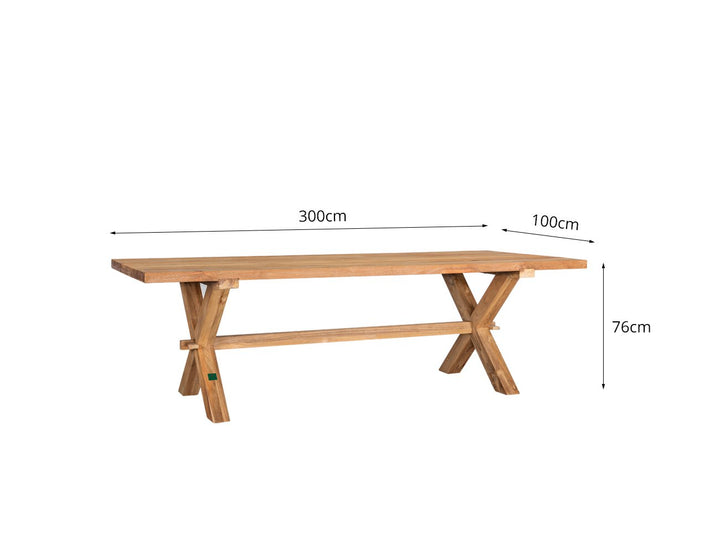 Teak X-Leg Table - 300 x 100cm